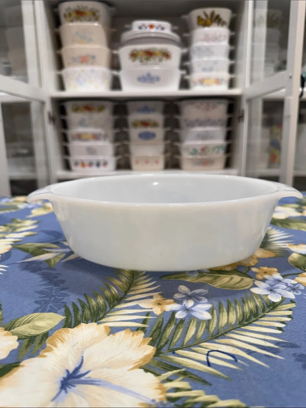 Fire King White Casserole Dish with Blue Floral Detail